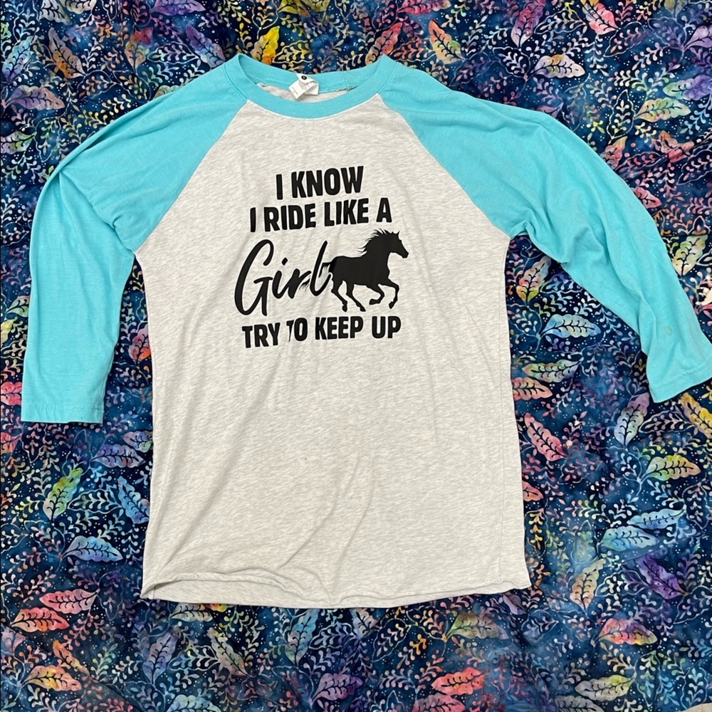 Cowgirl horse riding equestrian raglan tee size small